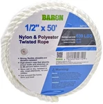 New Baron 54712 Twisted Nylon Rope, White, 1/2 Inch X 50 Feet. Fixed Price $17.29.